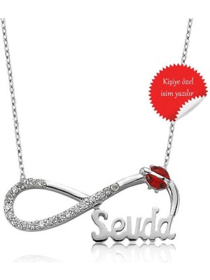 Inure Jewelry Gümüş Uğur Böcekli İsimli Sonsuzluk Bayan Kolye