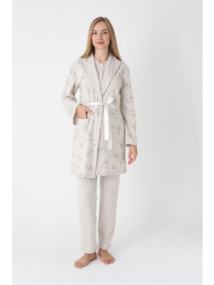 Erdeniz Tekstil Uzun Kol Penye Hamile Pijama ve Sabahlık Takımı Lohusa Seti 3'lü Takım
