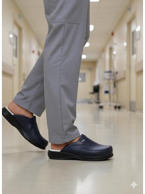 Shoemix Erkek Lacivert Sabo Hastane -Doktor-Hemşire-Aşçı- Personel Ortopedik ve Anatomik Rahat Konforlu Terlik
