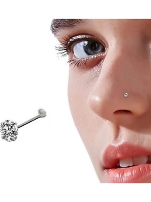 925 Ayar Gümüş Yuvarlak ( 1,5mm ) Zirkon Taşlı Burun Piercing Hızma