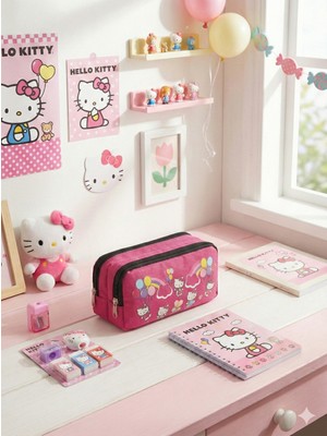 Probag Hello Kitty Baskılı Çift Bölmeli Pembe Kız Çocuk Okul Kalemliği