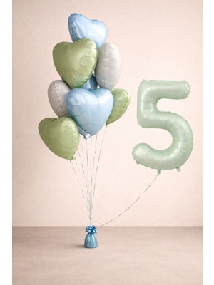 -5- Yaş Retro Yeşil Kalp Doğum Günü Seti