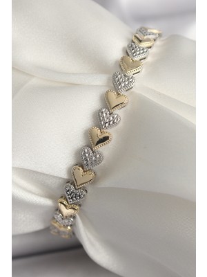 Net Damla Pirinç Mix Renk Zirkon Taşlı Kalp Model Vıp Seri Kadın Bileklik