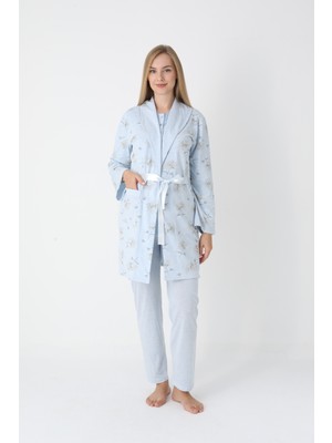Erdeniz Tekstil Uzun Kol Penye Hamile Pijama ve Sabahlık Takımı Lohusa Seti 3'lü Takım