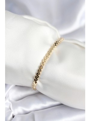 Eco Lounge Pirinç Gold Renk Yassı Zincir Model Kadın Bileklik