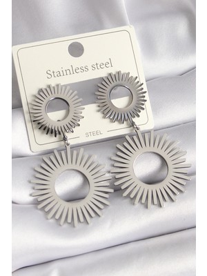 Net Damla 316L Çelik Gümüş Renk Sallantı Güneş Model Kadın Küpe