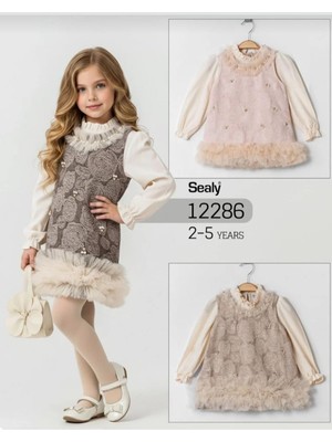 Sealy Kız Çocuk Bayramlık Dantel Detaylı Tüllü Elbise Çanta Hedıyeli