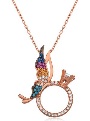 Inure Jewelry Gümüş Tek Taş Yüzüklü Kelebek Kolye