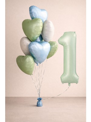 -1- Yaş Retro Yeşil Kalp Doğum Günü Seti