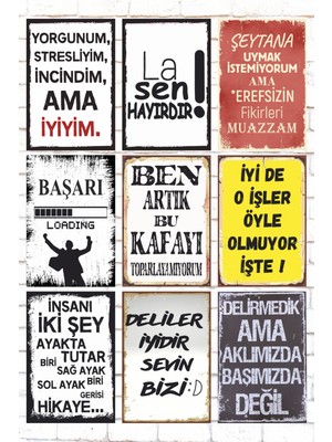 PremiumPort Esprili 9 Parça Karışık Ahşap Duvar Tablosu Seti