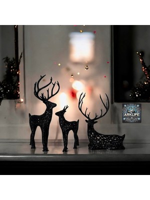 PremiumPort 3'lü Geometrik Geyik Dekoratif Raf Seti, Şık Ev ve Ofis Süsü