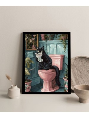 PremiumPort Şık Mdf Banyo Tablosu, Tuvalet Kedi Tasarımı, Modern Dekorasyon Parçası