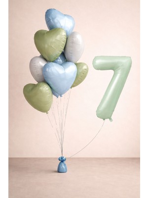 -7- Yaş Retro Yeşil Kalp Doğum Günü Seti