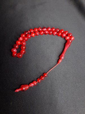 Mryart Kırmızı Toz Kehribar Kaliteli ve Şık 33LÜK Tesbih