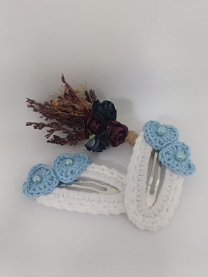 Elaa Aksesuar El Yapımı Kalp Desenli Çıtçıtlı Örgü Toka