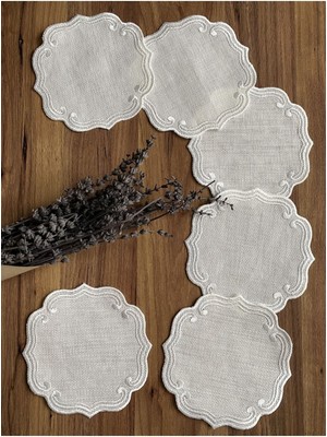 PremiumPort 6'lı Ekru Nakışlı Kokteyl Sunum Peçetesi, Şık ve Kullanışlı Tasarım