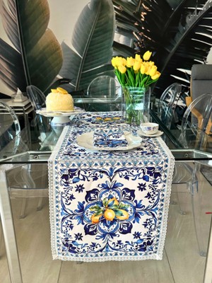 PremiumPort Limon Desenli Runner, 45.130CM, Beyaz Tavşan Tasarımı, Şık ve Dayanıklı