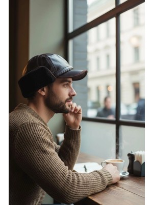 AbbasShop Gerçek Deri Kışlık Pilot Şapka Hakiki Deri Içi Kürklü Outdoor Şapka Kahverengi