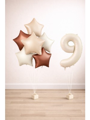 -9- Yaş Retro Bej Yıldız Doğum Günü Seti