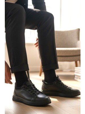 Enoch Hakiki Deri Sportif Şeritli Erkek Sneaker Ortopedik Taban