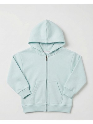 Kyex Kids Unisex Çocuk Buz Mavisi Fermuarlı Kapüşonlu Sweatshirt-Okul ve Günlük Için En Rahat Basic Hırka