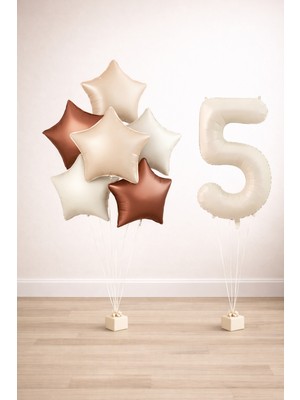 -5- Yaş Retro Bej Yıldız Doğum Günü Seti