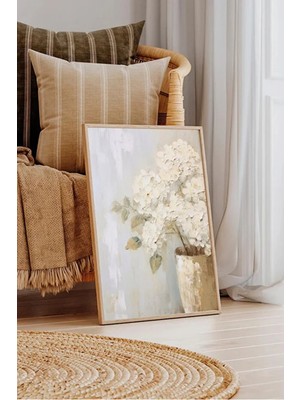 AR AJANS KANVAS TABLO Cozy Stil Saksıda Beyaz Çiçek Çerçeveli Mdf Tablo