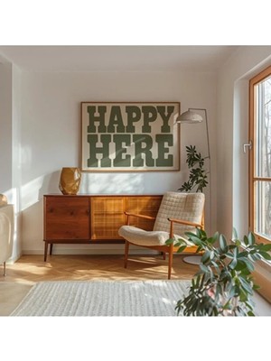 AR AJANS KANVAS TABLO "happy Here" Yazılı Çerçeveli Mdf Taablo