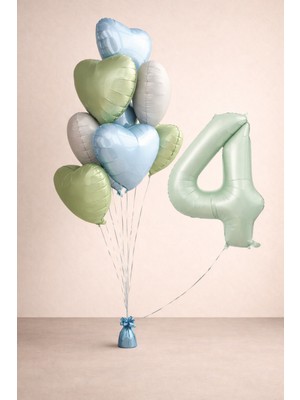 -4- Yaş Retro Yeşil Kalp Doğum Günü Seti