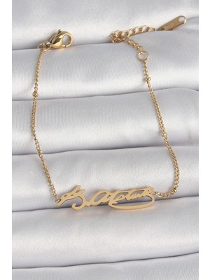 Net Damla 316L Çelik Gold Renk Atatürk Imza Model Kadın Bileklik