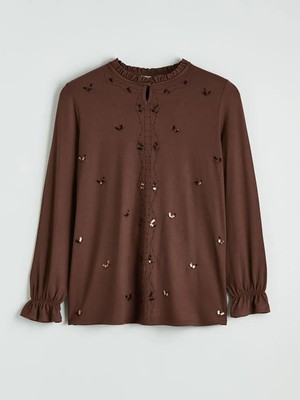 LC Waikiki Fırfırlı Hakim Yaka Pul Payetli Bluz  (S6)