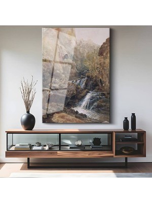 TosbArt J.m.w. Turner Yüksek Dağ Şelalesi Temperli Cam Tablo Sanat Tablosu Dekoratif Tablo