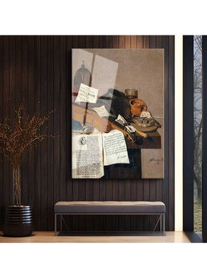 TosbArt Pieter Claesz Müzik Aleti Natürmort Temperli Cam Tablo Sanat Tablosu Dekoratif Tablo