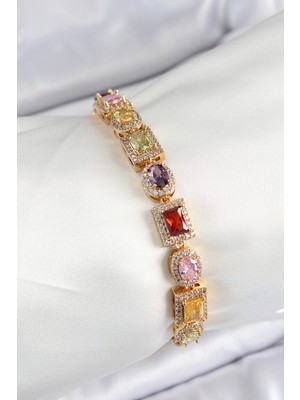 Net Damla Pirinç Zirkon Taşlı Baget Model Gold Renk Vıp Seri Kadın Bileklik