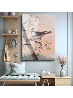 TosbArt John James Audubon Mavi Göğüslü Kuş Doğa Temperli Cam Tablo Sanat Tablosu Dekoratif Tablo