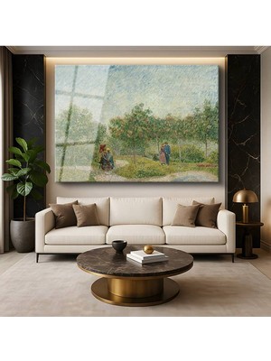 TosbArt Vincent Van Gogh Flört Eden Çiftler Bahçe Romantik Temperli Cam Tablo Sanat Tablosu