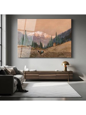 TosbArt Thomas Moran Dağ Peyzaj Doğa Manzarası Temperli Cam Tablo Sanat Tablosu Dekoratif Tablo