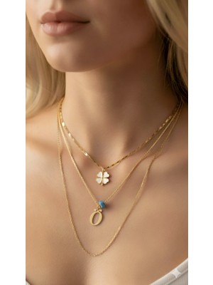 Elora Veyn Kadın Gold Harmony Kombin Üçlü Ö Harfli Kolye