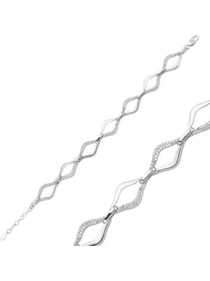 Inure Jewelry Gümüş Taşlı Dalgalı Bayan Bileklik