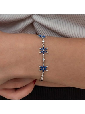 Inure Jewelry Gümüş Lacivert Lotus Çiçeği Kadın Bileklik