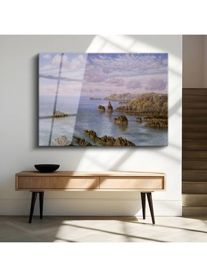 TosbArt John Brett Deniz Kıyısı Kayalık Manzara Temperli Cam Tablo Sanat Tablosu Dekoratif Tablo