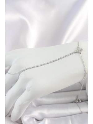 Net Damla Pirinç Gümüş Renk Su Yolu Zirkon Taşlı Işlemeli Yonca Model Kadın Şahmeran