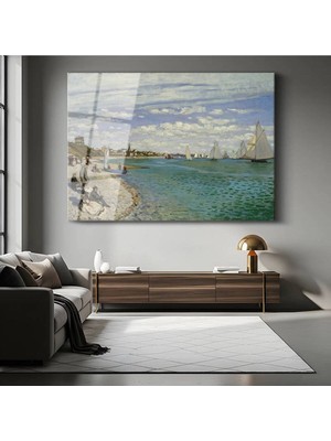TosbArt Claude Monet Sainte-Adresse Plajı Deniz Resmi Temperli Cam Tablo Sanat Tablosu Dekoratif Tablo