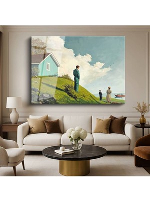 TosbArt Midjourney Mavi Ev Dijital Mimari Resmi Temperli Cam Tablo Sanat Tablosu Dekoratif Tablo