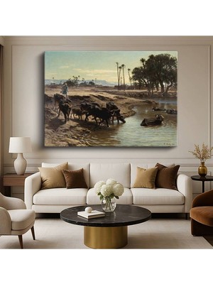 TosbArt Léon Belly Nil Kıyısı Afrika Manzarası Kanvas Tablo Sanat Tablosu Ressam Tablosu