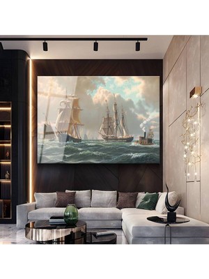 TosbArt James Edward Buttersworth Yelkenliler Deniz Resmi Temperli Cam Tablo Sanat Tablosu Dekoratif Tablo