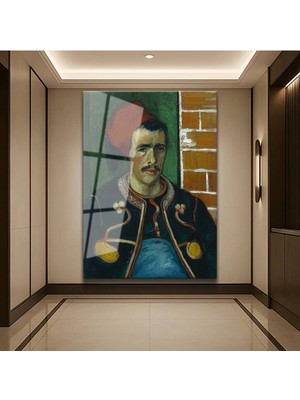 TosbArt Vincent Van Gogh Zuavlı Asker Portresi Temperli Cam Tablo Sanat Tablosu Dekoratif Tablo
