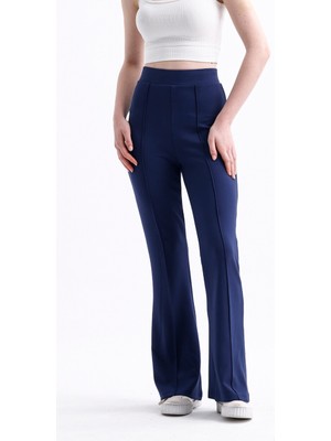 Warasiva Kadın Lacivert Önü Çımalı Ispanyol Paça Modal Kumaş Yüksekbel Tayt ( 1.65 Boy ve Altı Için Uygundur)