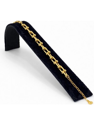 Pangu Altın Renk Iç Içe Geçmeli Zincir Çelik Bileklik