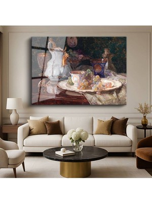 TosbArt Jean-Baptiste-Siméon Chardin Porselen Üzümler Natürmort Temperli Cam Tablo Sanat Tablosu